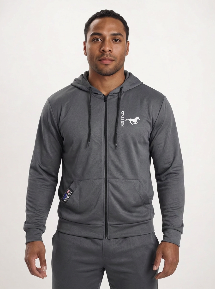 Stallion Mesh "Full-Zip" Lightweight Hoodie Branding the White Stallion for Women