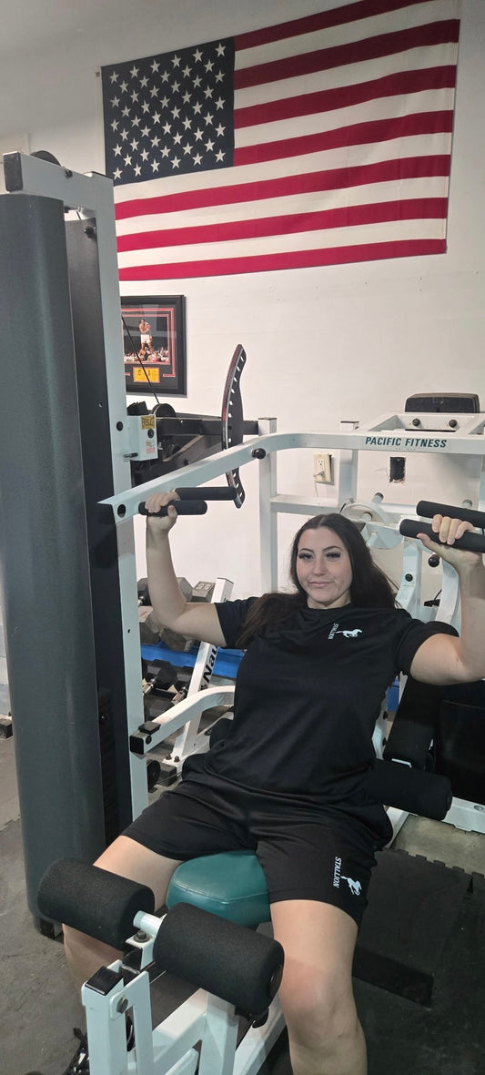 Mesh "Work-Out" Shorts Branding the White Stallion for Women