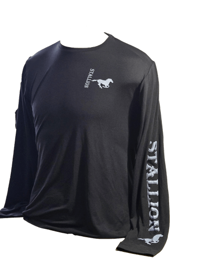 Side Stallion LS Tee Branding White Stallion Sleeve