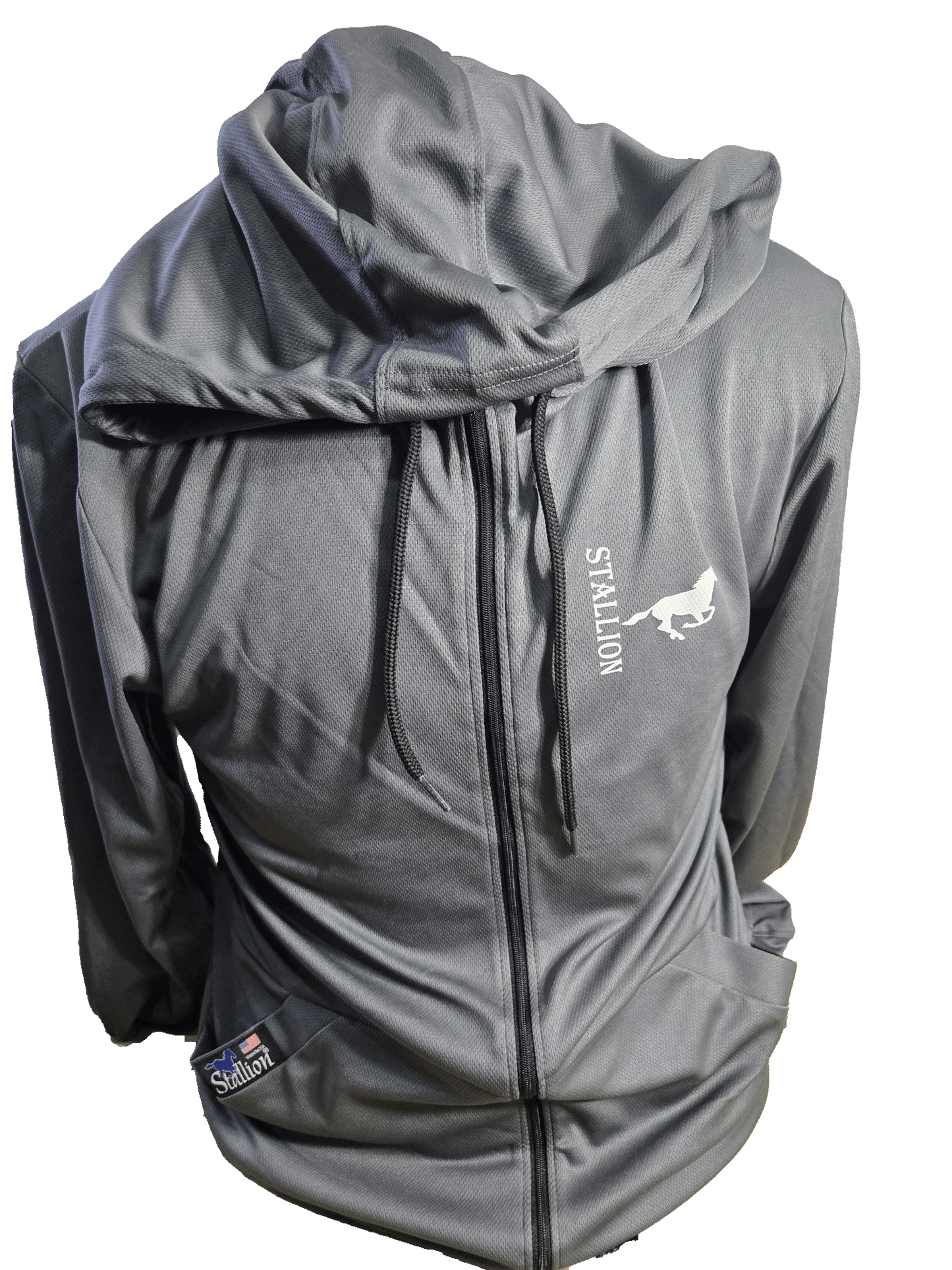 Stallion Mesh "Full-Zip" Lightweight Hoodie Branding the White Stallion
