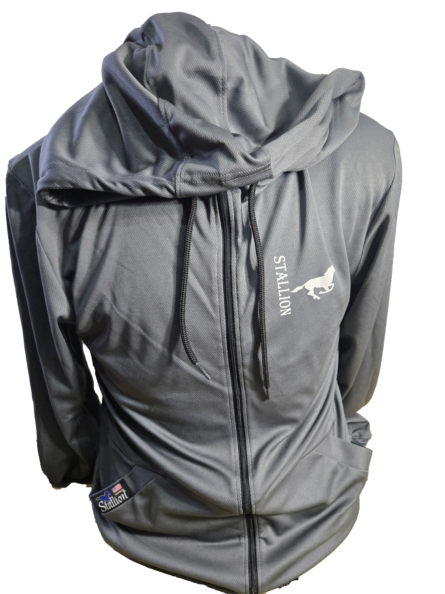 Stallion Mesh "Full-Zip" Lightweight Hoodie Branding the White Stallion