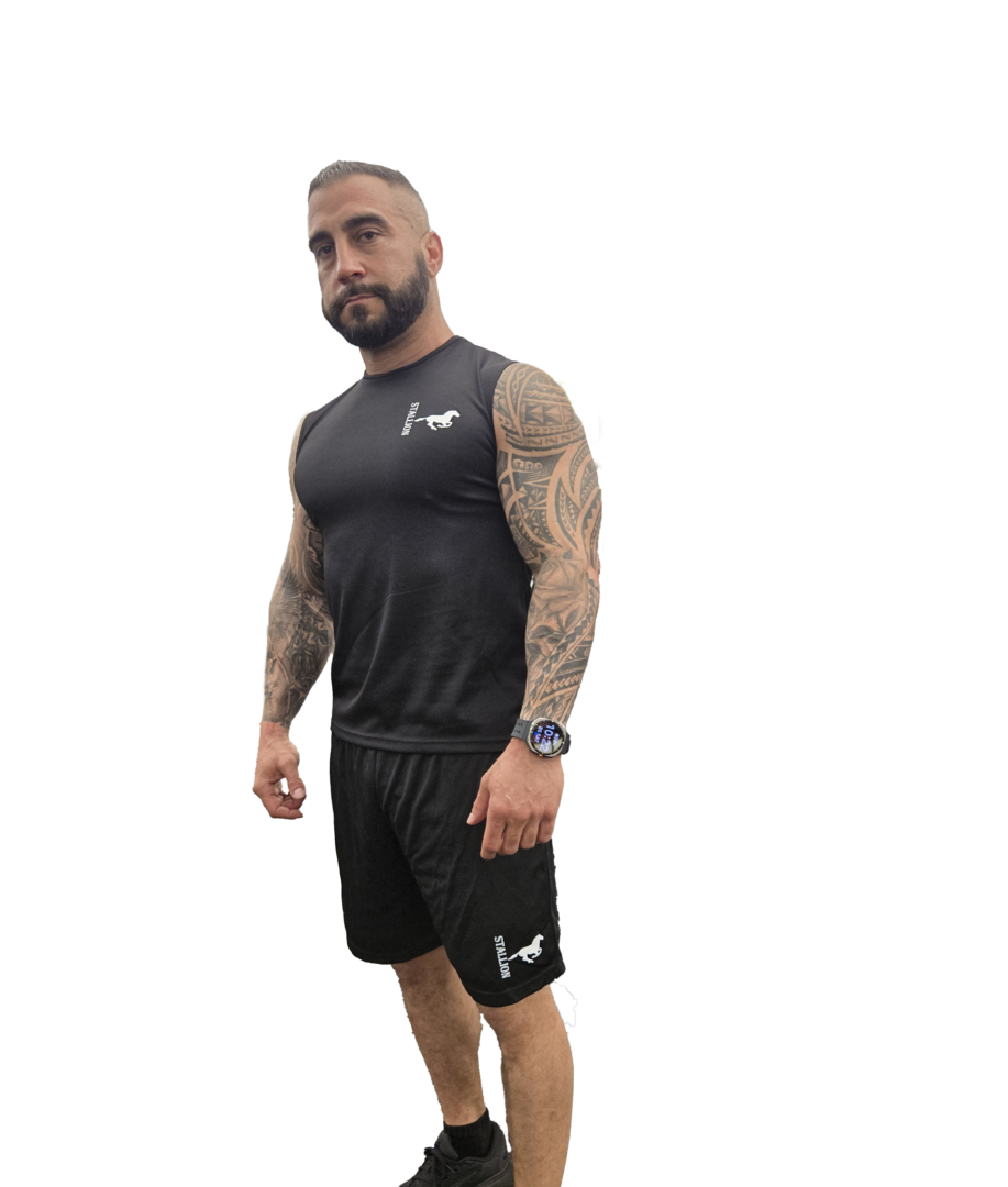Mesh Cut-Off Tee in black color